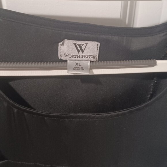 Worthington Black Pleated Ruched Cap Sleeve Crew Neck Lightweight Tunic XL - Picture 3 of 4